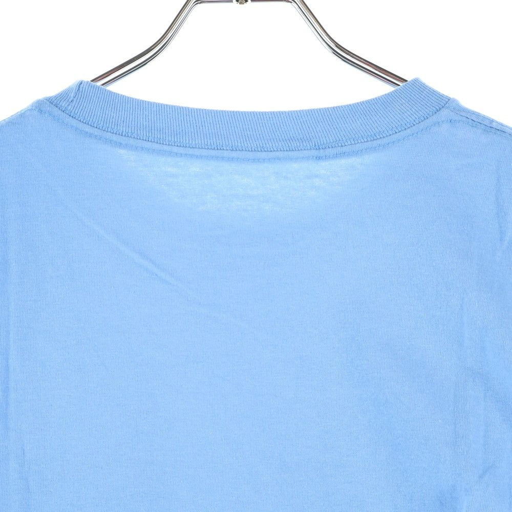NO BRAND(ノーブランド) 袖プリント クルーネック 長袖 Tシャツ カットソー スカイブルー