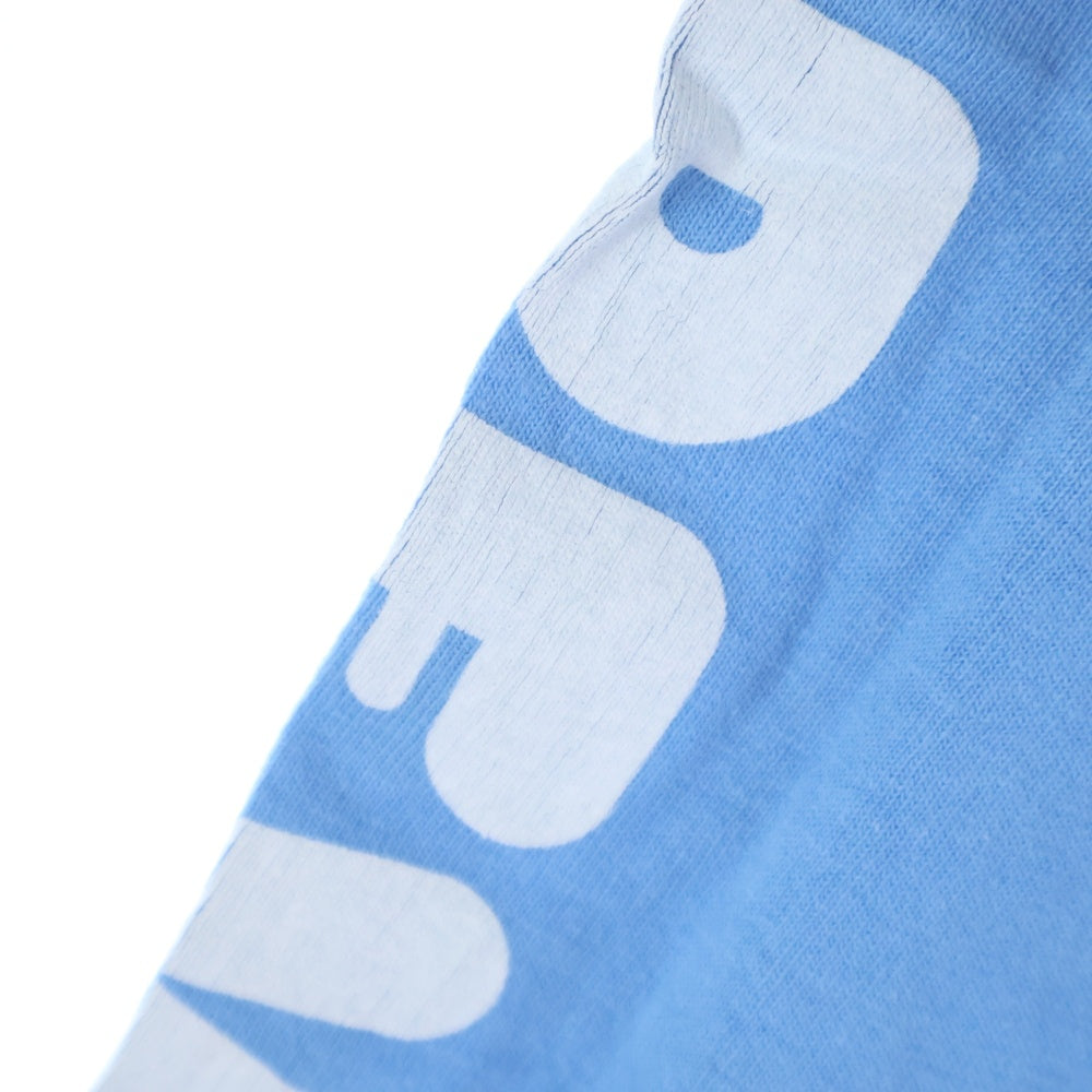 NO BRAND(ノーブランド) 袖プリント クルーネック 長袖 Tシャツ カットソー スカイブルー