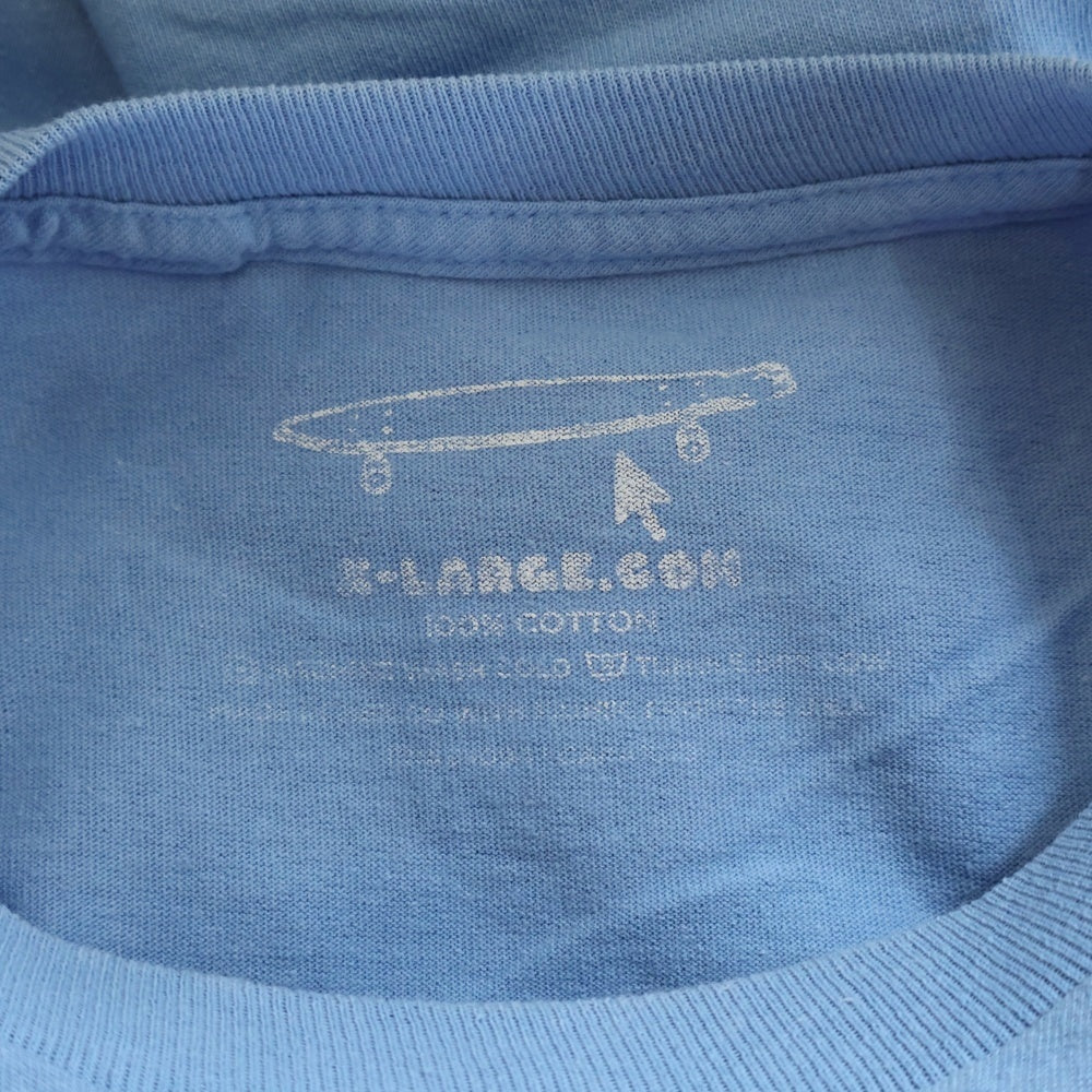 NO BRAND(ノーブランド) 袖プリント クルーネック 長袖 Tシャツ カットソー スカイブルー