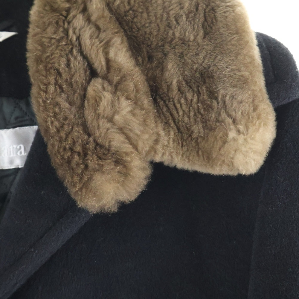 Max Mara(マックスマーラ) 襟ファー付き 裏地キルティング ロングコート ブラック レディース