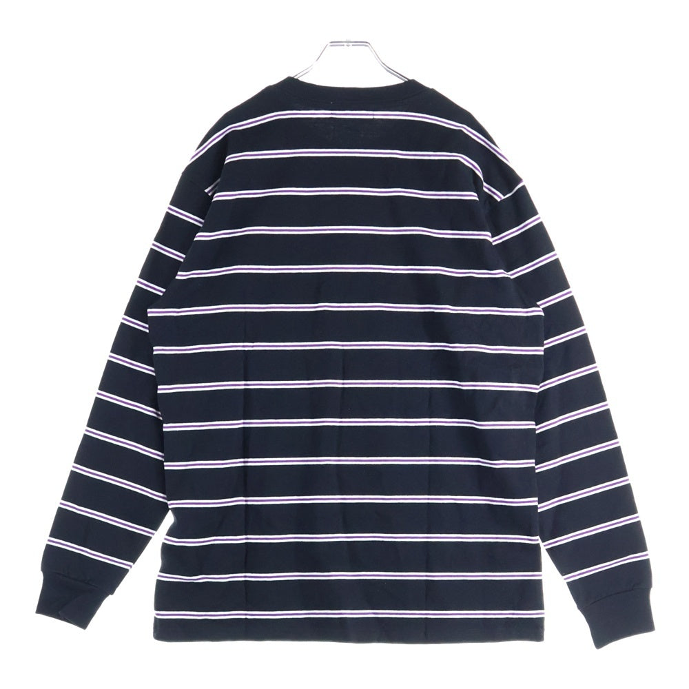 GUESS(ゲス) Green Label グリーンレーベル フロントロゴ刺繍 ボーダー長袖Tシャツ ブラックMI1K8316IA