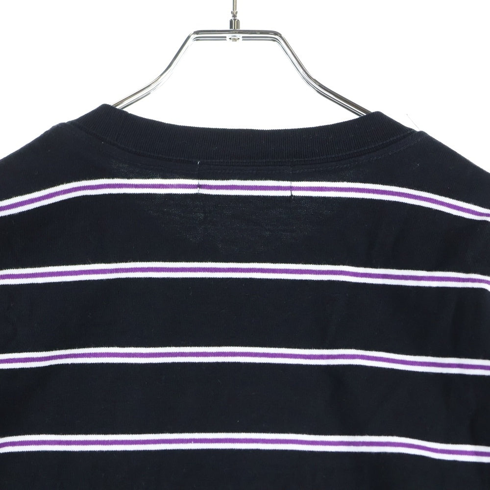 GUESS(ゲス) Green Label グリーンレーベル フロントロゴ刺繍 ボーダー長袖Tシャツ ブラックMI1K8316IA