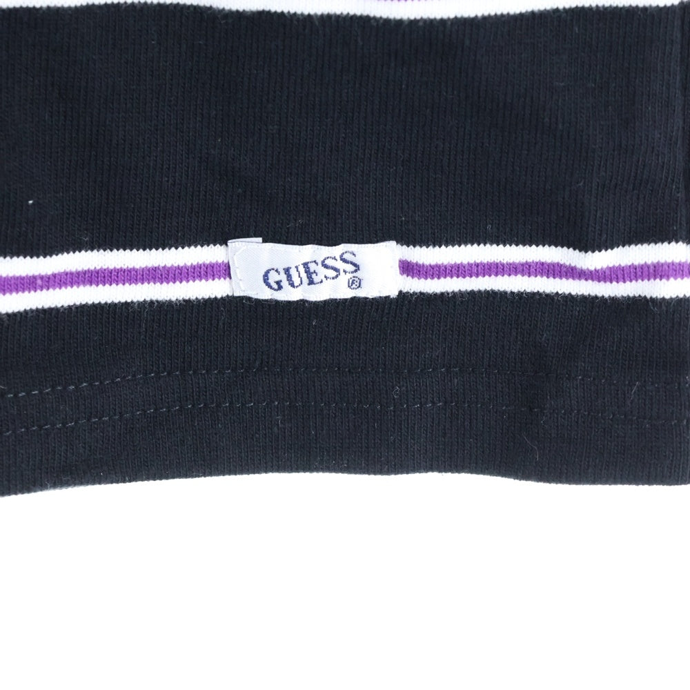 GUESS(ゲス) Green Label グリーンレーベル フロントロゴ刺繍 ボーダー長袖Tシャツ ブラックMI1K8316IA