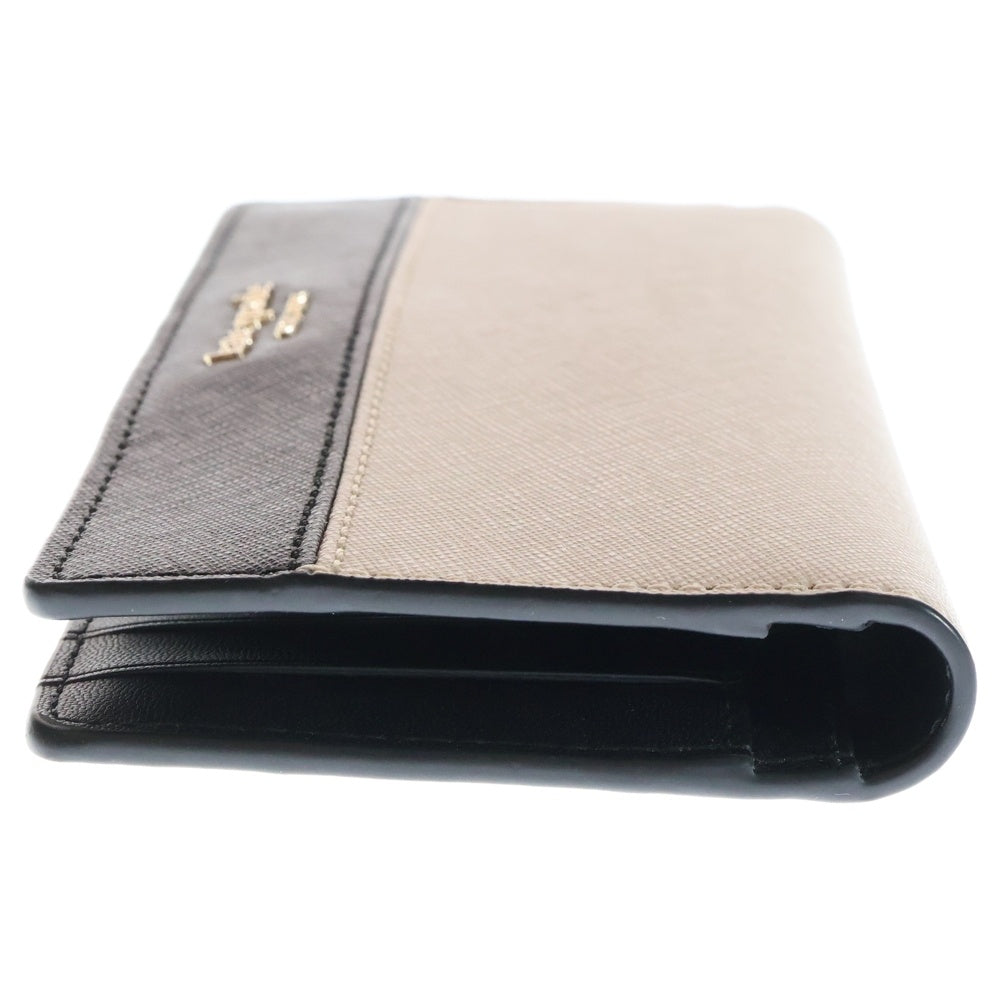 Kate Spade(ケイトスペード) ロゴ カードケース レザーロングウォレット 長財布 ブラック/ベージュ レディース