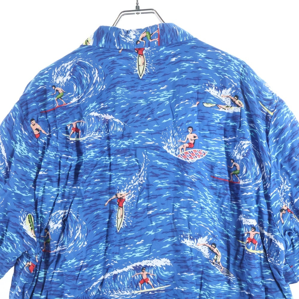 SCOTCH&SODA(スコッチ アンド ソーダ) サーフィン総柄 レーヨン 右ポケット 半袖開襟シャツ ブルー