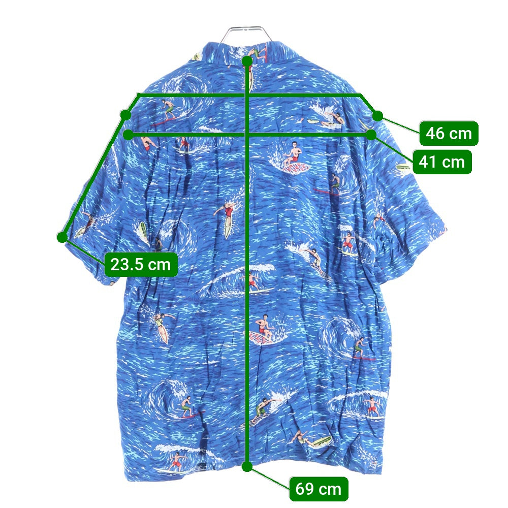 SCOTCH&SODA(スコッチ アンド ソーダ) サーフィン総柄 レーヨン 右ポケット 半袖開襟シャツ ブルー