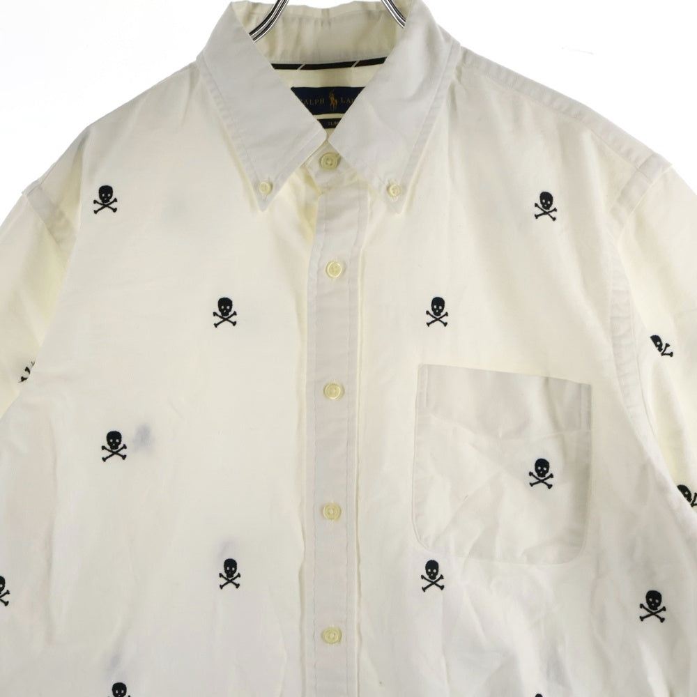 POLO RALPH LAUREN(ポロラルフローレン) スリムフィット スカル刺繍 オックスフォード ボタンダウン コットン 半袖シャツ ホワイト