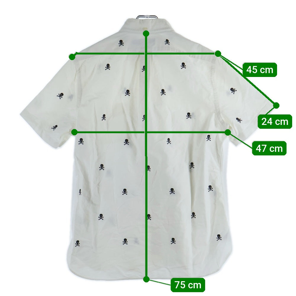 POLO RALPH LAUREN(ポロラルフローレン) スリムフィット スカル刺繍 オックスフォード ボタンダウン コットン 半袖シャツ ホワイト