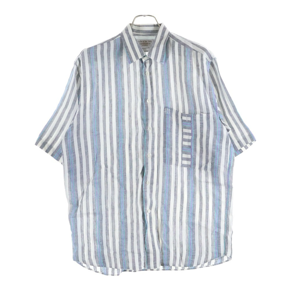 GIVENCHY(ジバンシィ) ボーダー柄 ロゴ刺繍 半袖シャツ グレー
