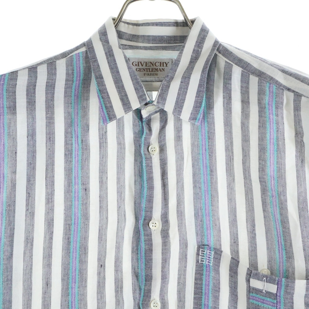 GIVENCHY(ジバンシィ) ボーダー柄 ロゴ刺繍 半袖シャツ グレー