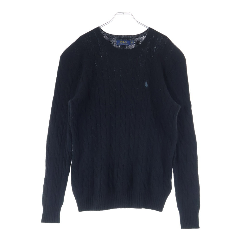 POLO RALPH LAUREN(ポロラルフローレン) スモールポニー ロゴ刺繍 コットン ケーブルニット セーター ブラック