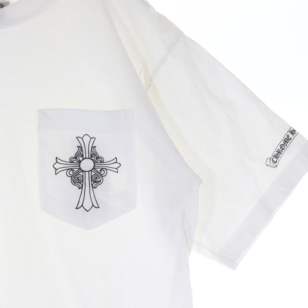 CHROME HEARTS(クロムハーツ) OLD T-BAR SCROLL S/S TEE オールド サイドTバー CHクロス プリント クルーネック 半袖ポケットTシャツ カットソー ホワイト