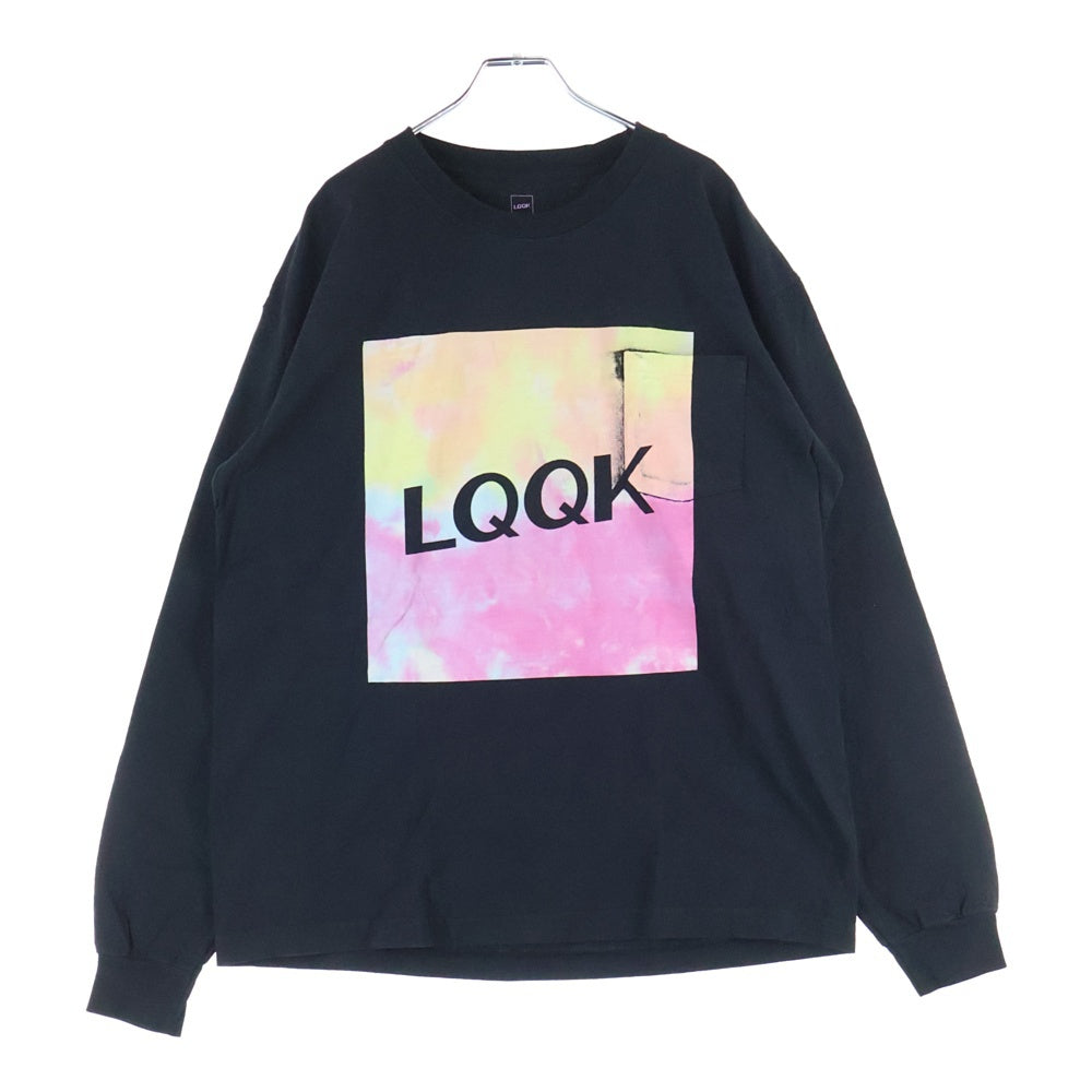 LQQK STUDIO(ルックスタジオ) LONG SLEEVE TEE タイダイ ロゴプリント ロングスリーブ クルーネック 長袖Tシャツ カットソー ブラック