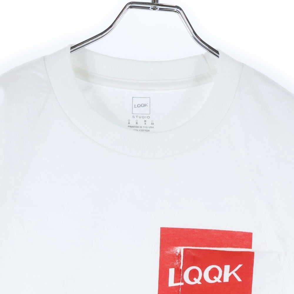 LQQK STUDIO(ルックスタジオ) OVER THE POCKET TEE オーバー ザ フロントポケット ロゴプリント クルーネック 半袖Tシャツ カットソー ホワイト