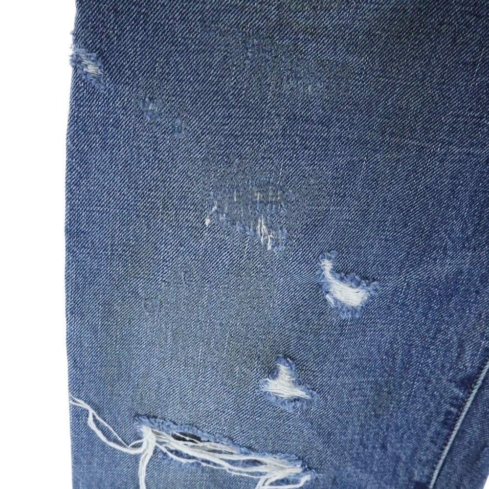 NO BRAND(ノーブランド) 【barber & the shirts バーバーアンドザシャツ】リペア ダメージ クラッシュ加工 ストレートデニムパンツ ジーンズ インディゴ