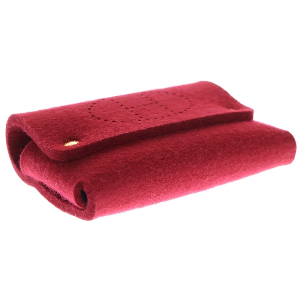 HERMES(エルメス) エテュイカルトGM フェルト ゴールド金具 トランプケース マルチポーチ レッド レディース