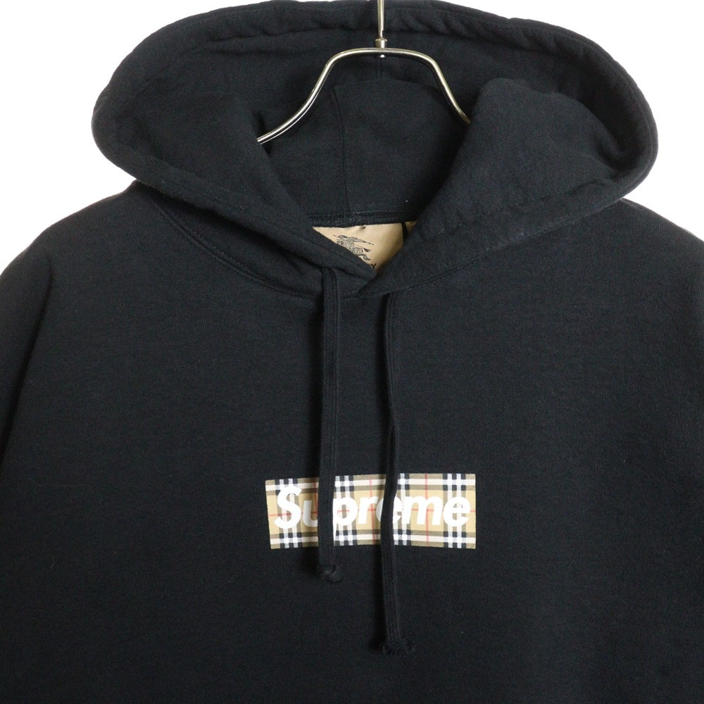 SUPREME(シュプリーム) 22SS × Burberry Box Logo Hooded Sweatshirt バーバリー ボックスロゴ プルオーバースウェットパーカー フーディ ブラック