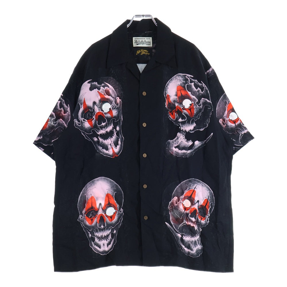 WACKO MARIA(ワコマリア) 22SS ×56 TATTOO STUDIO PIERROT SCULL S/S HAWAIIAN SHIRT 56タトゥースタジオ ピエロスカル オープンカラー ハワイアン 半袖シャツ ブラック