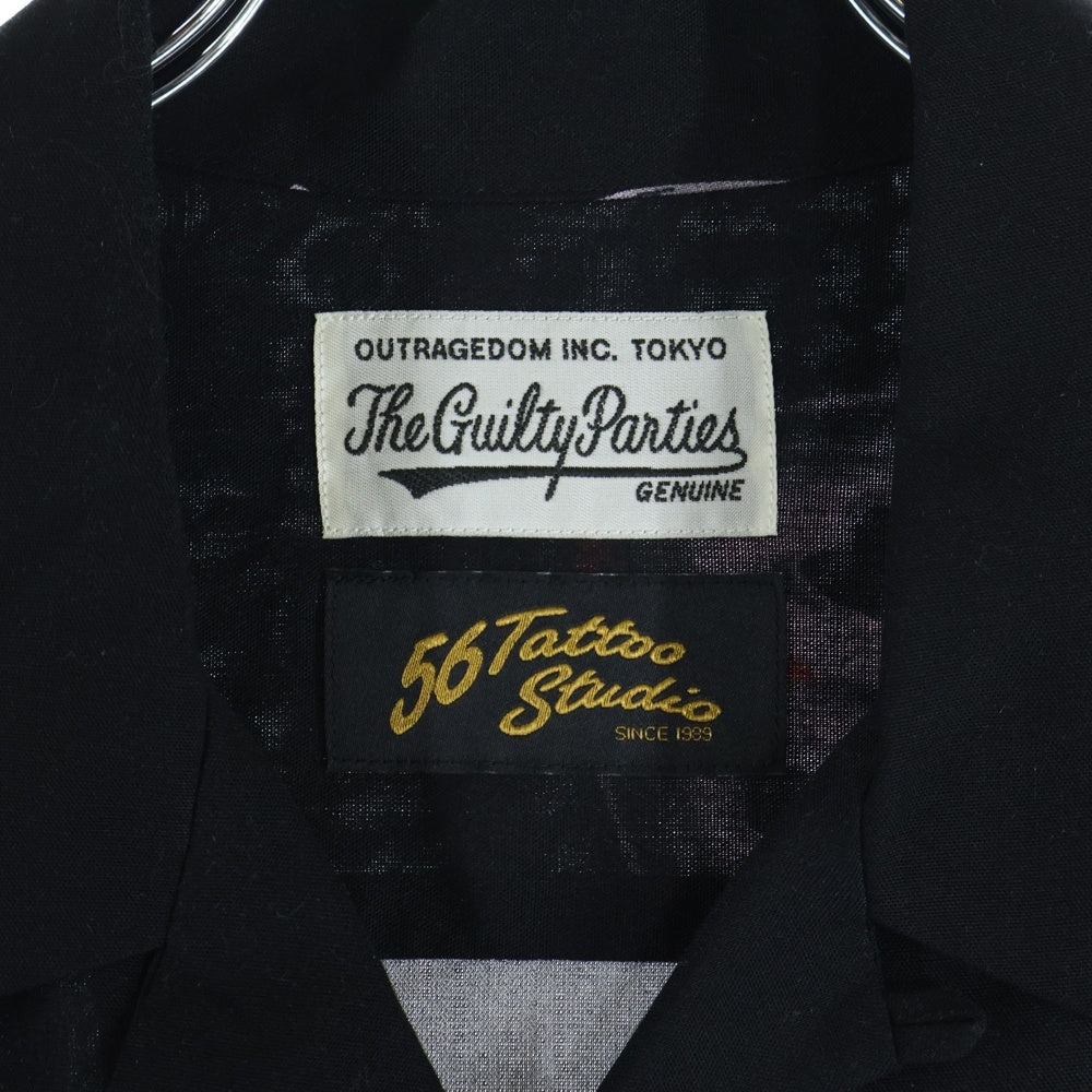 WACKO MARIA(ワコマリア) 22SS ×56 TATTOO STUDIO PIERROT SCULL S/S HAWAIIAN SHIRT 56タトゥースタジオ ピエロスカル オープンカラー ハワイアン 半袖シャツ ブラック