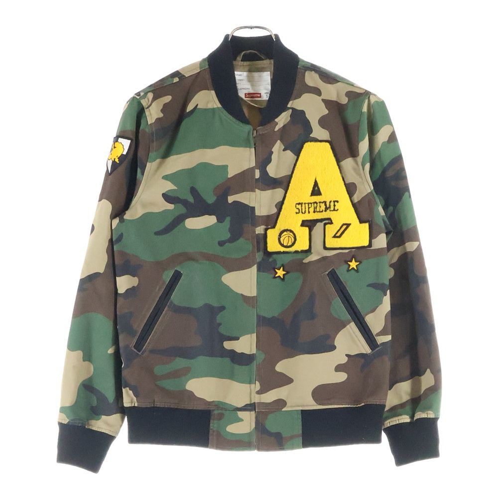 SUPREME(シュプリーム) 13SS Cadet Varsity Camo Letterman Jacket ロゴワッペン カモ柄 バーシティ ジップアップジャケット カーキ