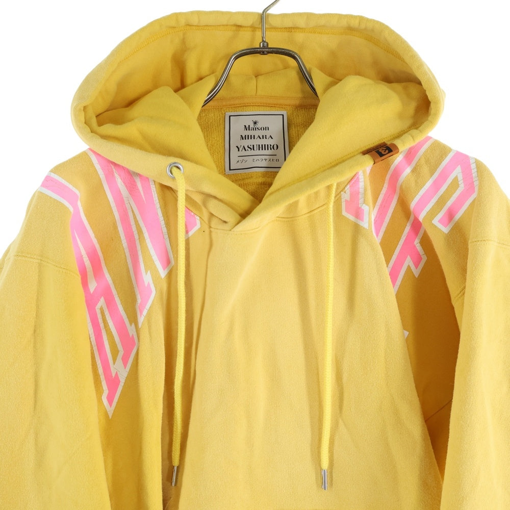 MAISON MIHARAYASUHIRO(メゾンミハラヤスヒロ) SHIRT BACK HOODIE フロントプリント 再構築 ヴィンテージ加工 プルオーバーパーカー フーディー イエロー A07HD581