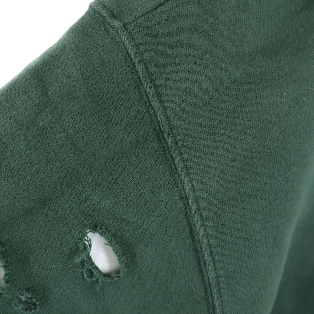 BALENCIAGA(バレンシアガ) 21SS Caps Destroyed Hoodie キャップス デストロイド フーディ フロントロゴプリント ダメージ加工 プルオーバースウェットパーカー グリーン 659403 TKVB6