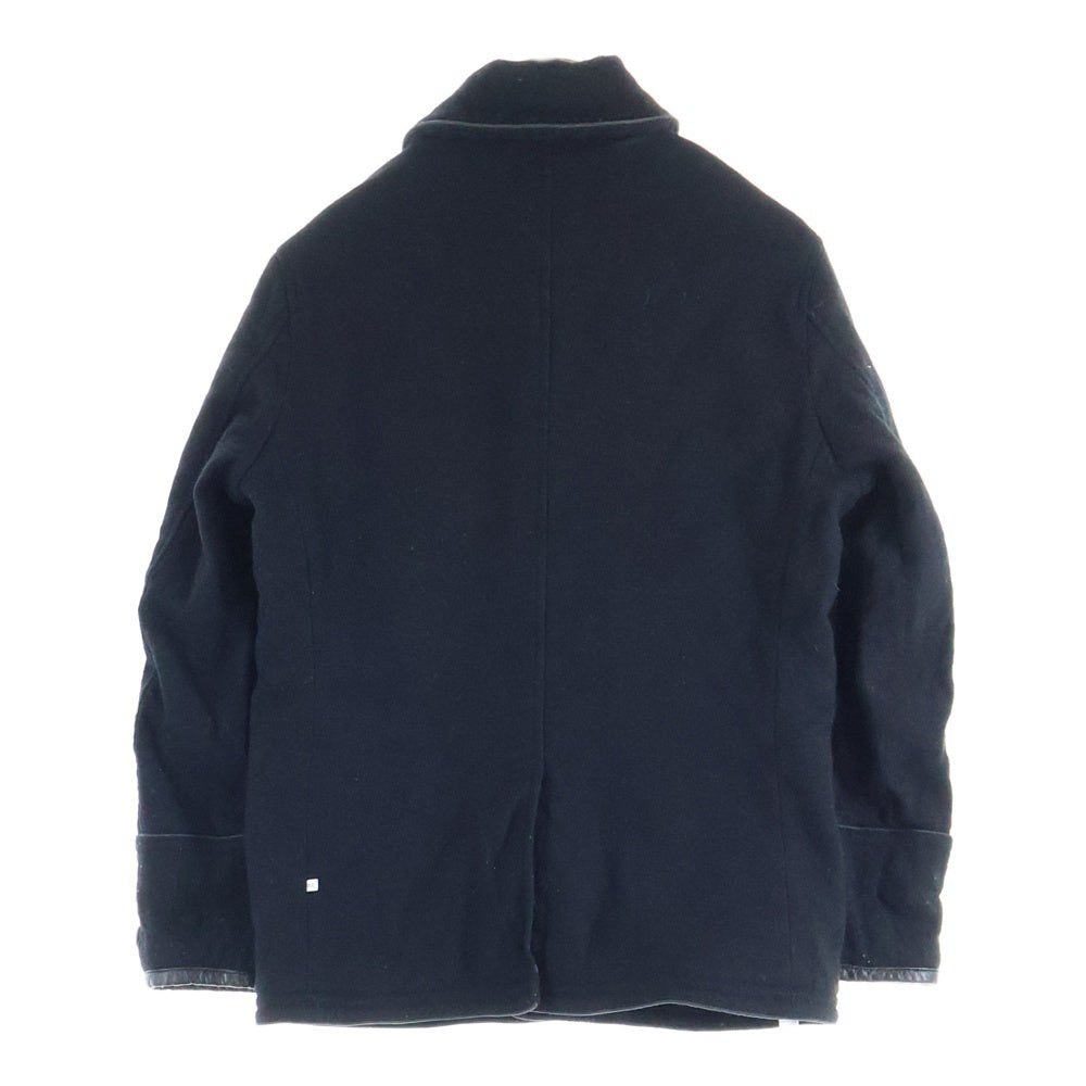 NO BRAND(ノーブランド) Deluxe Clothing(デラックスクロージング) レザーパイピング ショールカラー ウールコート ブラック