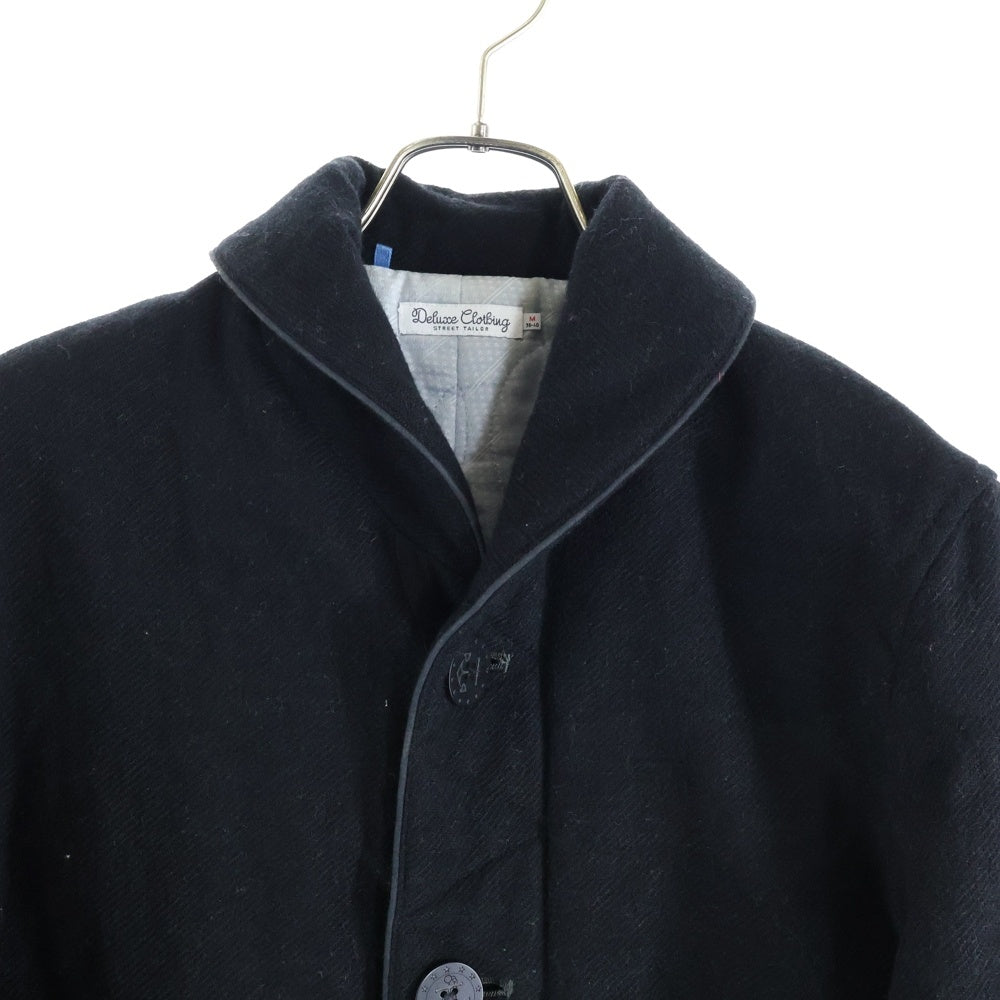 NO BRAND(ノーブランド) Deluxe Clothing(デラックスクロージング) レザーパイピング ショールカラー ウールコート ブラック