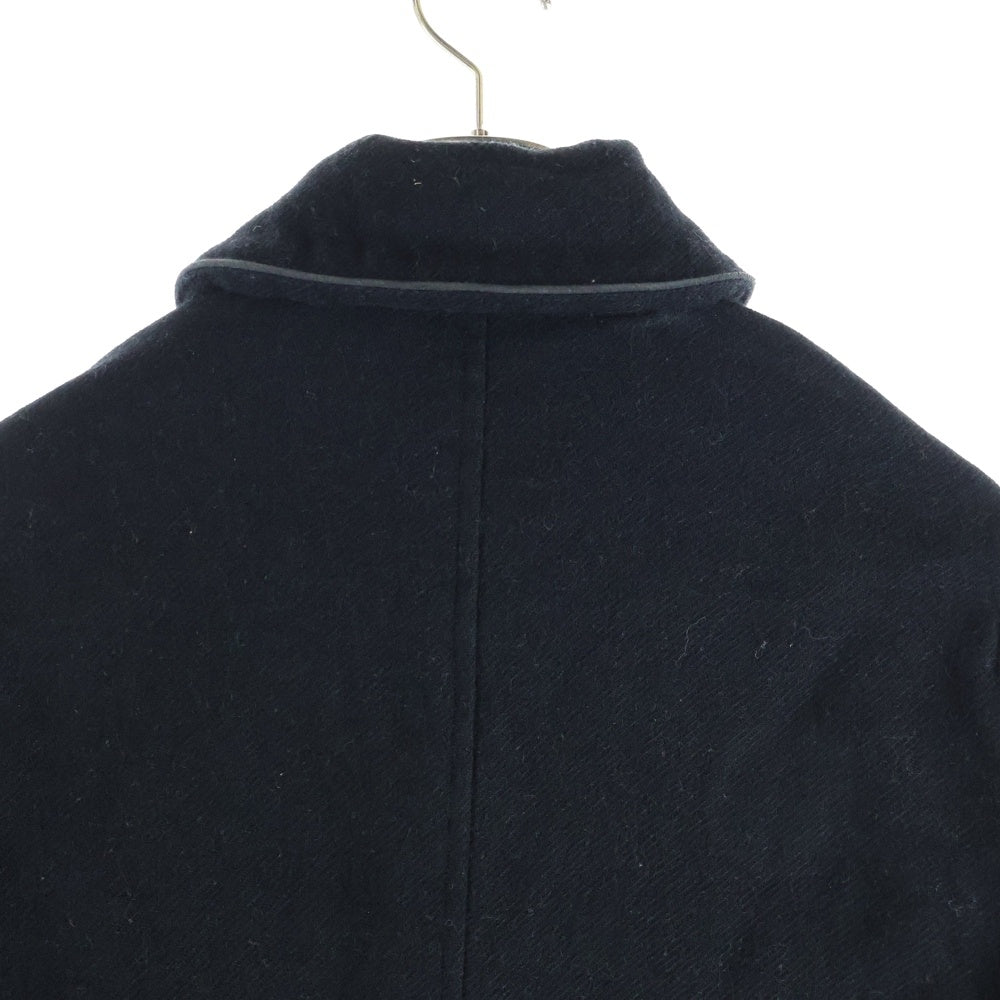 NO BRAND(ノーブランド) Deluxe Clothing(デラックスクロージング) レザーパイピング ショールカラー ウールコート ブラック