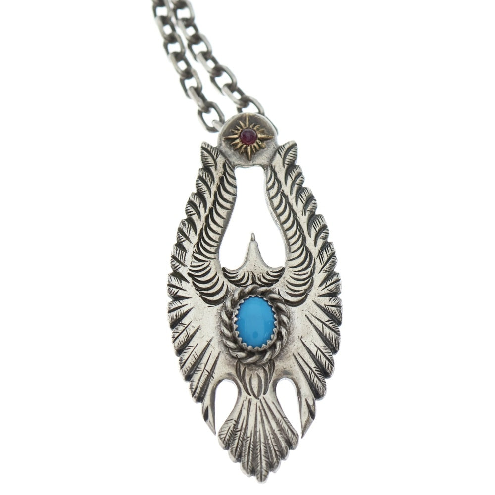 ARIZONA FREEDOM(アリゾナフリーダム) T-72/Pa-16 K18 太陽神付き カラーストーン ターコイズ イーグル ペンダントトップ 唐草 Tバーネックレスチェーン シルバー/ゴールド