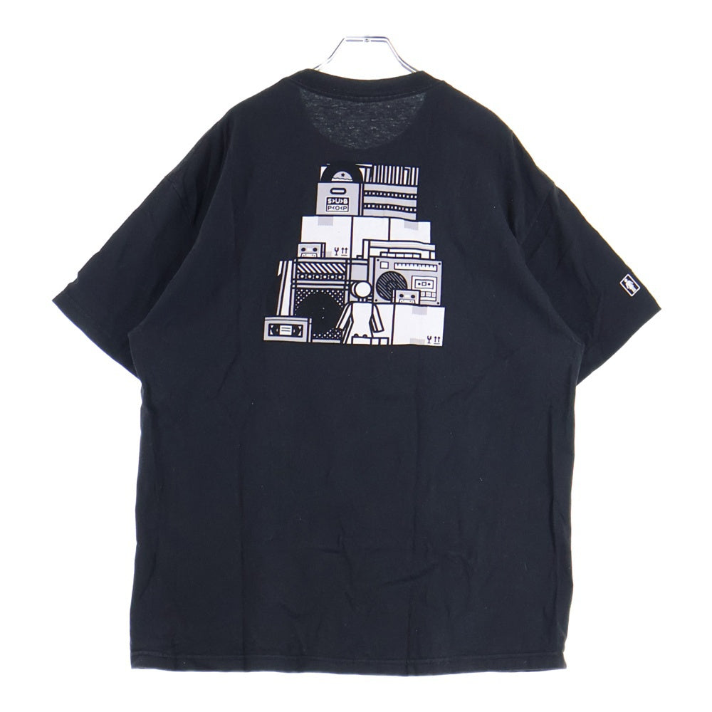 NO BRAND(ノーブランド) GIRL ラジカセ 両面プリント クルーネック 半袖 Tシャツ カットソー ブラック