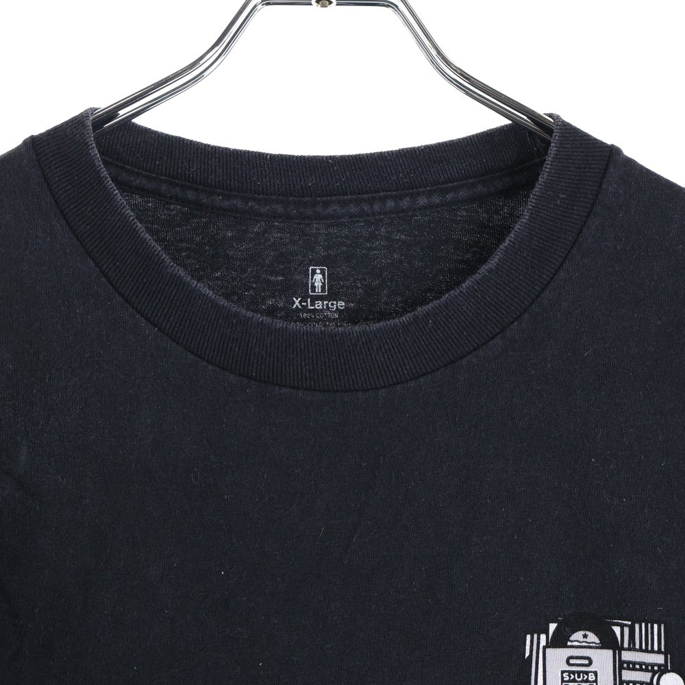 NO BRAND(ノーブランド) GIRL ラジカセ 両面プリント クルーネック 半袖 Tシャツ カットソー ブラック