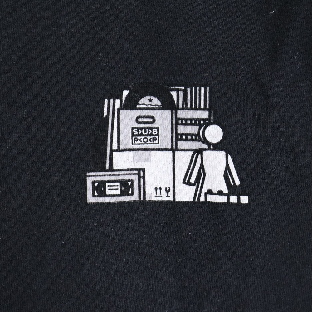 NO BRAND(ノーブランド) GIRL ラジカセ 両面プリント クルーネック 半袖 Tシャツ カットソー ブラック