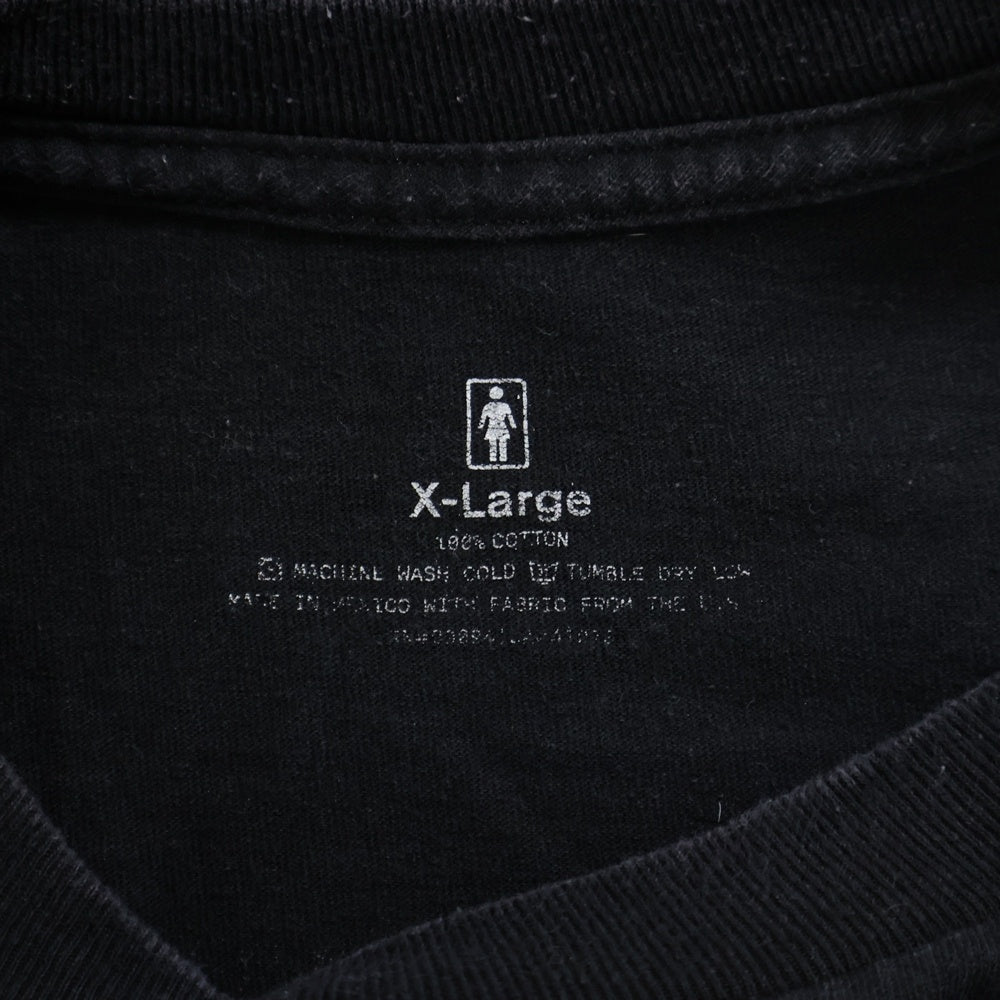 NO BRAND(ノーブランド) GIRL ラジカセ 両面プリント クルーネック 半袖 Tシャツ カットソー ブラック