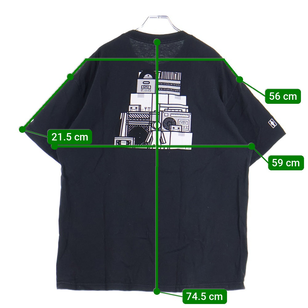 NO BRAND(ノーブランド) GIRL ラジカセ 両面プリント クルーネック 半袖 Tシャツ カットソー ブラック