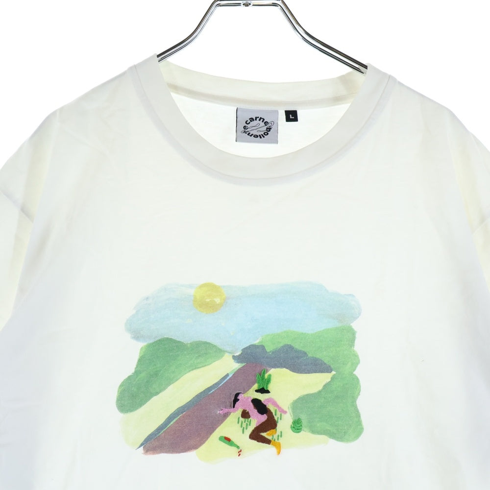 NO BRAND(ノーブランド) カヌレボレンテ フロント 刺繍 プリント クルーネック 半袖Tシャツ カットソー ホワイト