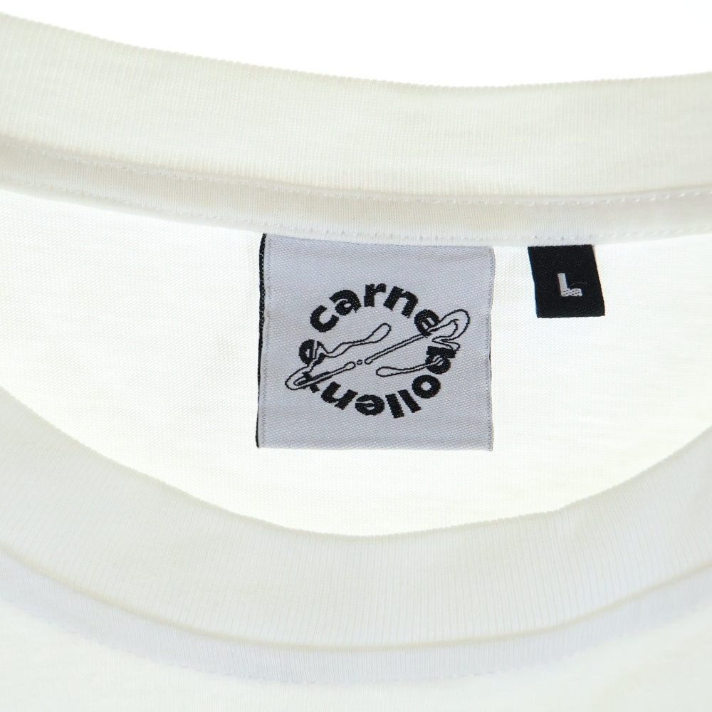 NO BRAND(ノーブランド) カヌレボレンテ フロント 刺繍 プリント クルーネック 半袖Tシャツ カットソー ホワイト