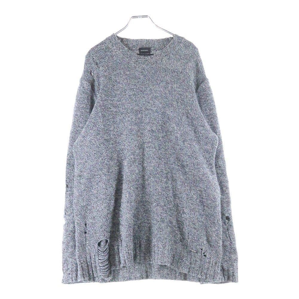 DIESEL(ディーゼル) クラッシュ加工 ダメージ クルーネック アルパカニットセーター グレー