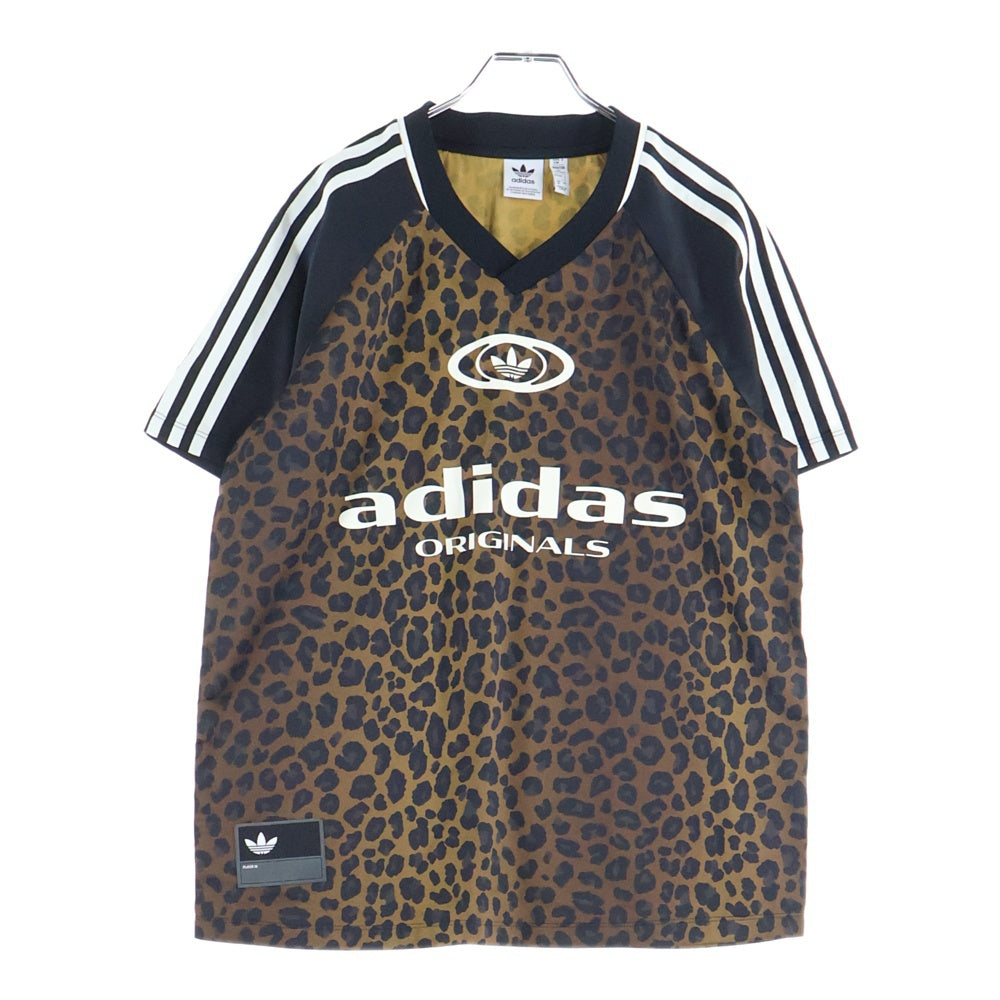 adidas(アディダス) 25SS SATIN JERSEY フロントロゴ レオパード サテンジャージ 半袖Tシャツ ブラウン KA2671