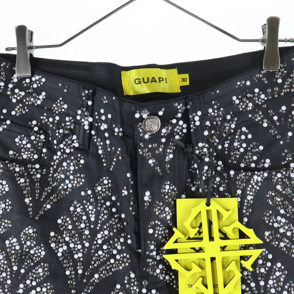GUAPI(グアピ) ラインストーン デニム ハーフパンツ ブラック