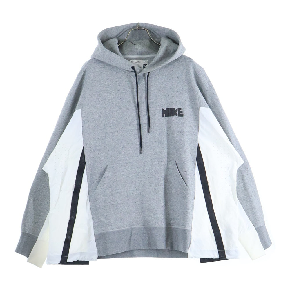 Sacai(サカイ) 21AW ×NYLON DOCCING SWEAT HOODIE ナイキ ナイロンドッキングスウェットプルオーバーフーディ 再構築パーカー ヘザーグレー CV5727-063