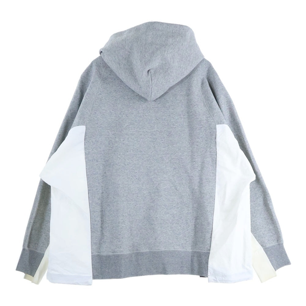 Sacai(サカイ) 21AW ×NYLON DOCCING SWEAT HOODIE ナイキ ナイロンドッキングスウェットプルオーバーフーディ 再構築パーカー ヘザーグレー CV5727-063