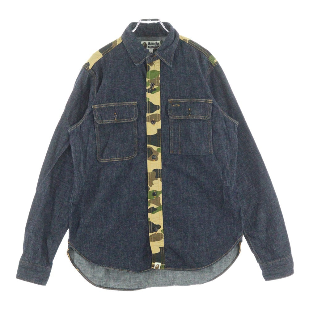 A BATHING APE(アベイシングエイプ) カモフラ切替 長袖 デニムシャツ ジャケット インディゴ 001SHA801037X