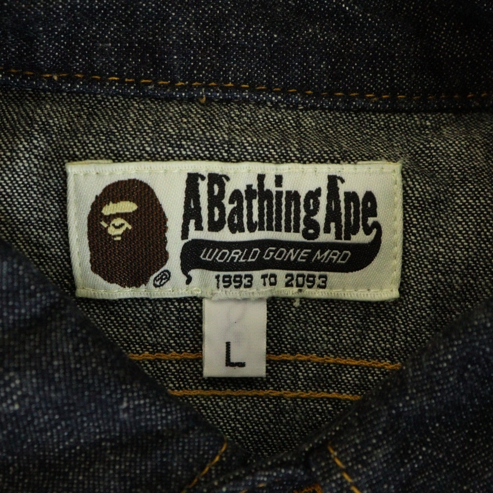 A BATHING APE(アベイシングエイプ) カモフラ切替 長袖 デニムシャツ ジャケット インディゴ 001SHA801037X