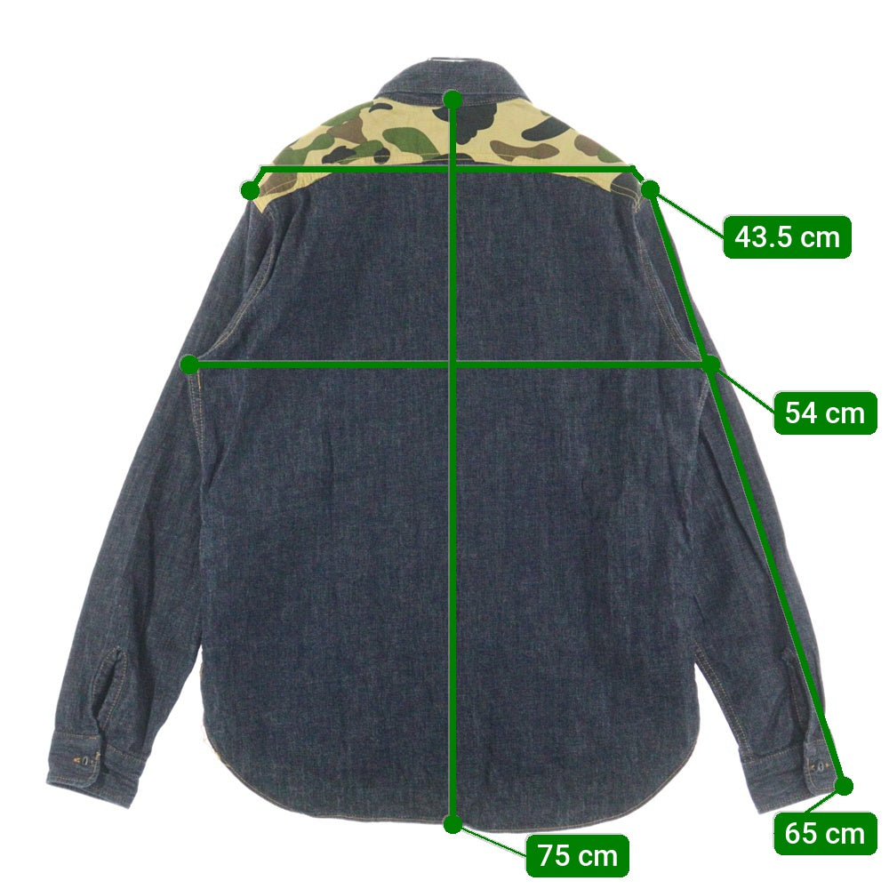 A BATHING APE(アベイシングエイプ) カモフラ切替 長袖 デニムシャツ ジャケット インディゴ 001SHA801037X