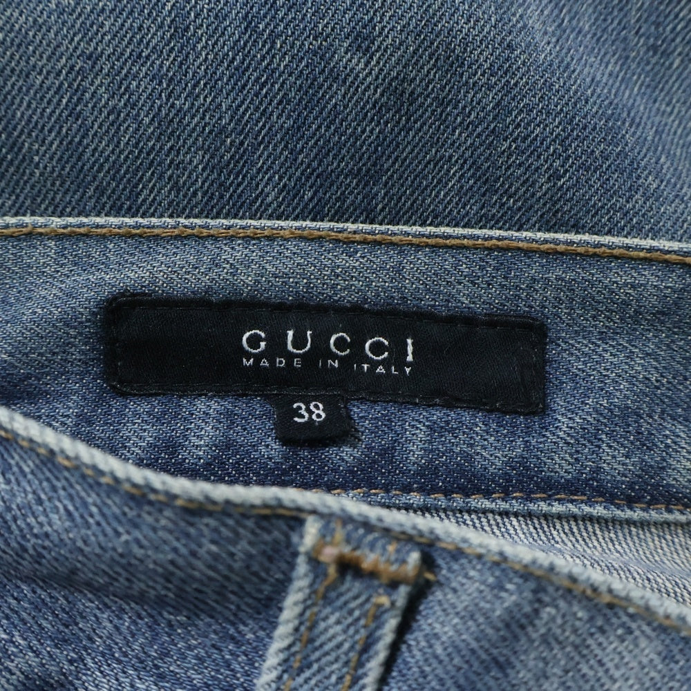 GUCCI(グッチ) インターロッキングG ロゴ刺繍 ストレートデニムパンツ インディゴ 146285 レディース