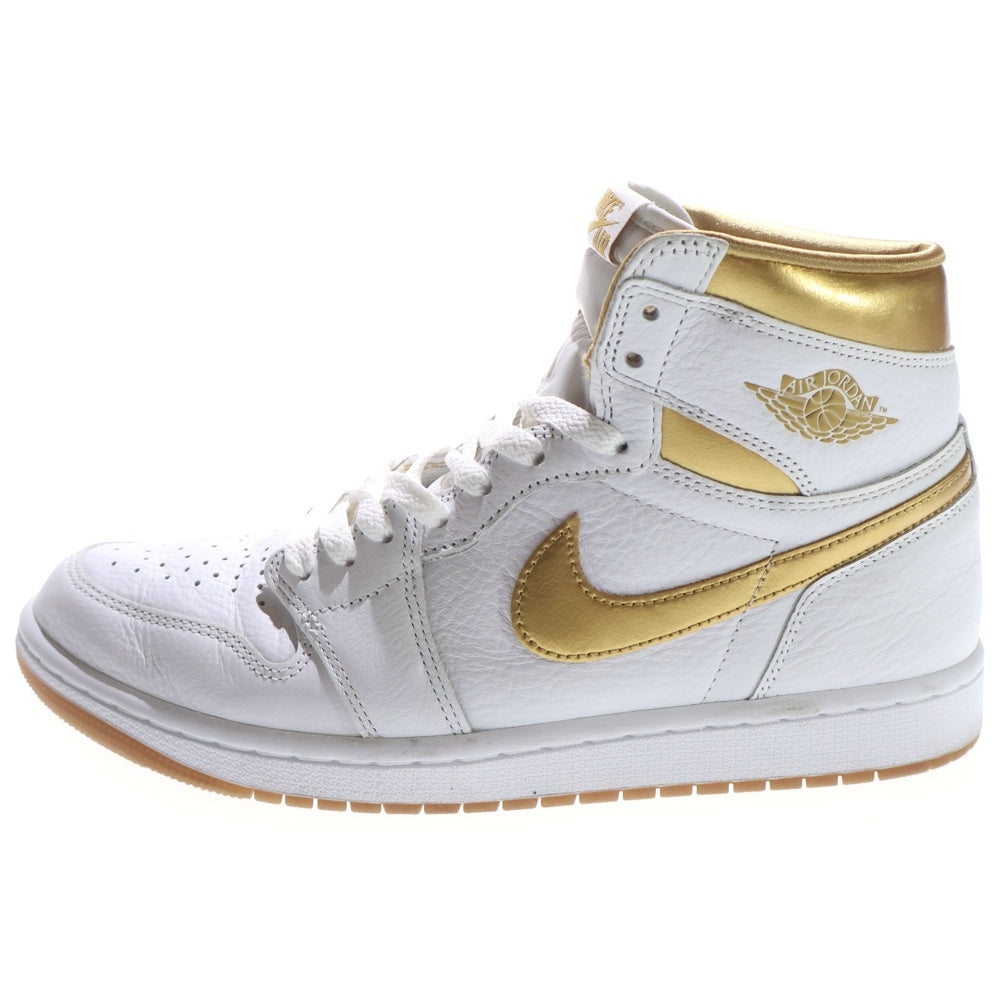 NIKE(ナイキ) WMNS AIR JORDAN 1 RETRO HIGH OG METALLIC GOLD ウィメンズ エアジョーダン1 レトロ ハイ OG ハイカットスニーカー ホワイト/ゴールド US9.5/26.5cm FD2596-107 レディース