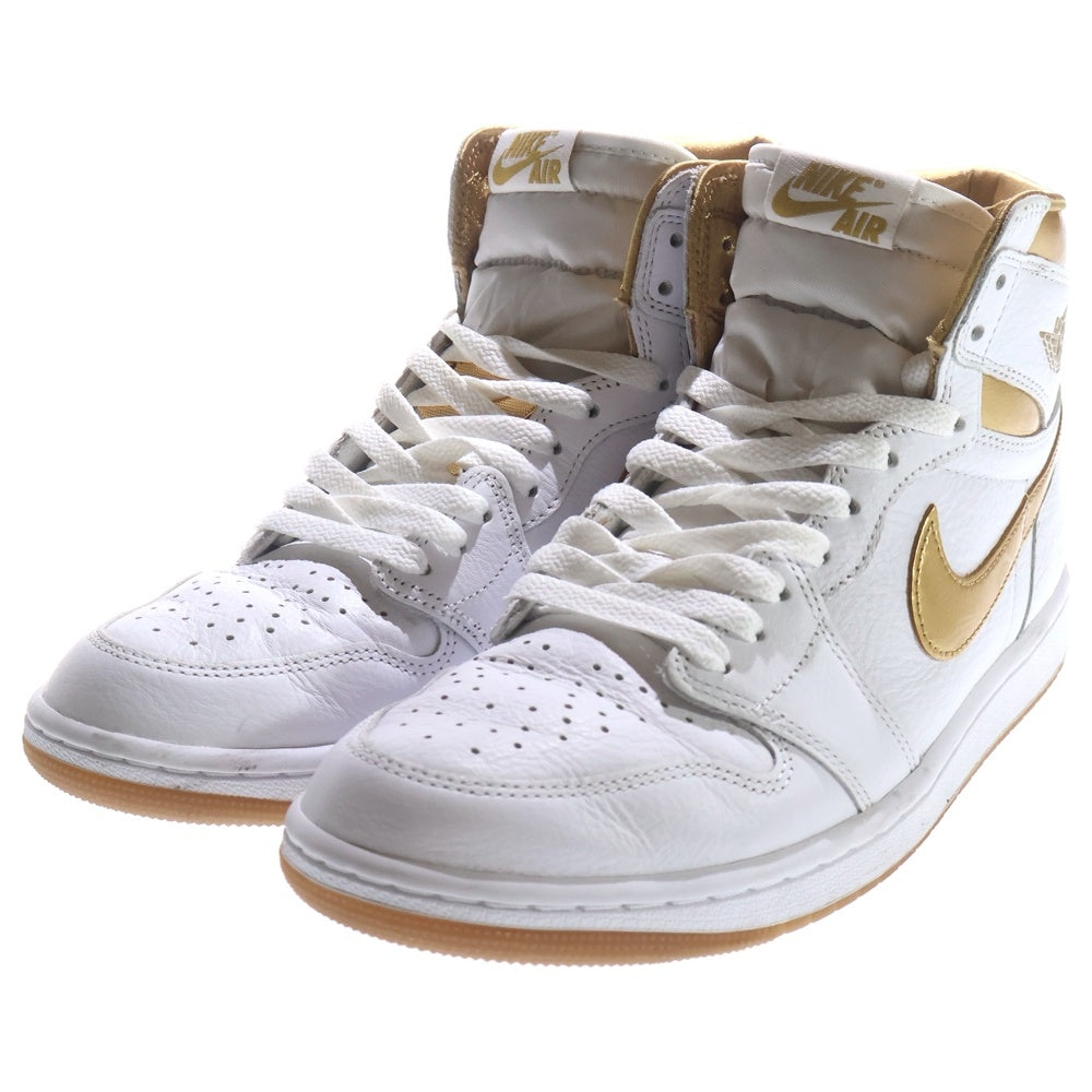 NIKE(ナイキ) WMNS AIR JORDAN 1 RETRO HIGH OG METALLIC GOLD ウィメンズ エアジョーダン1 レトロ ハイ OG ハイカットスニーカー ホワイト/ゴールド US9.5/26.5cm FD2596-107 レディース