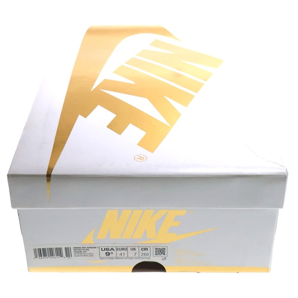 NIKE(ナイキ) WMNS AIR JORDAN 1 RETRO HIGH OG METALLIC GOLD ウィメンズ エアジョーダン1 レトロ ハイ OG ハイカットスニーカー ホワイト/ゴールド US9.5/26.5cm FD2596-107 レディース