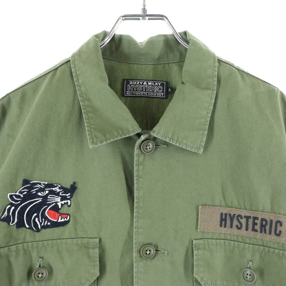 HYSTERIC GLAMOUR(ヒステリックグラマー) 23SS ワッペン付き 両面ロゴ刺繍 ミリタリー 長袖シャツ カーキ 02233AH08
